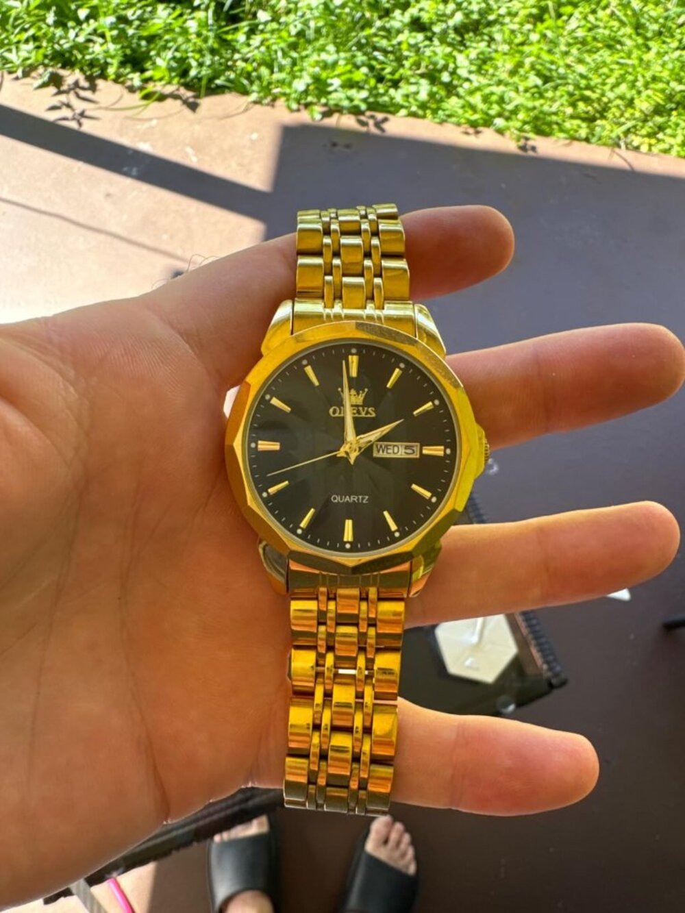 Men Gold Black Diamond Analog Quartz Stainless Waterproof Luminous Classic Watch